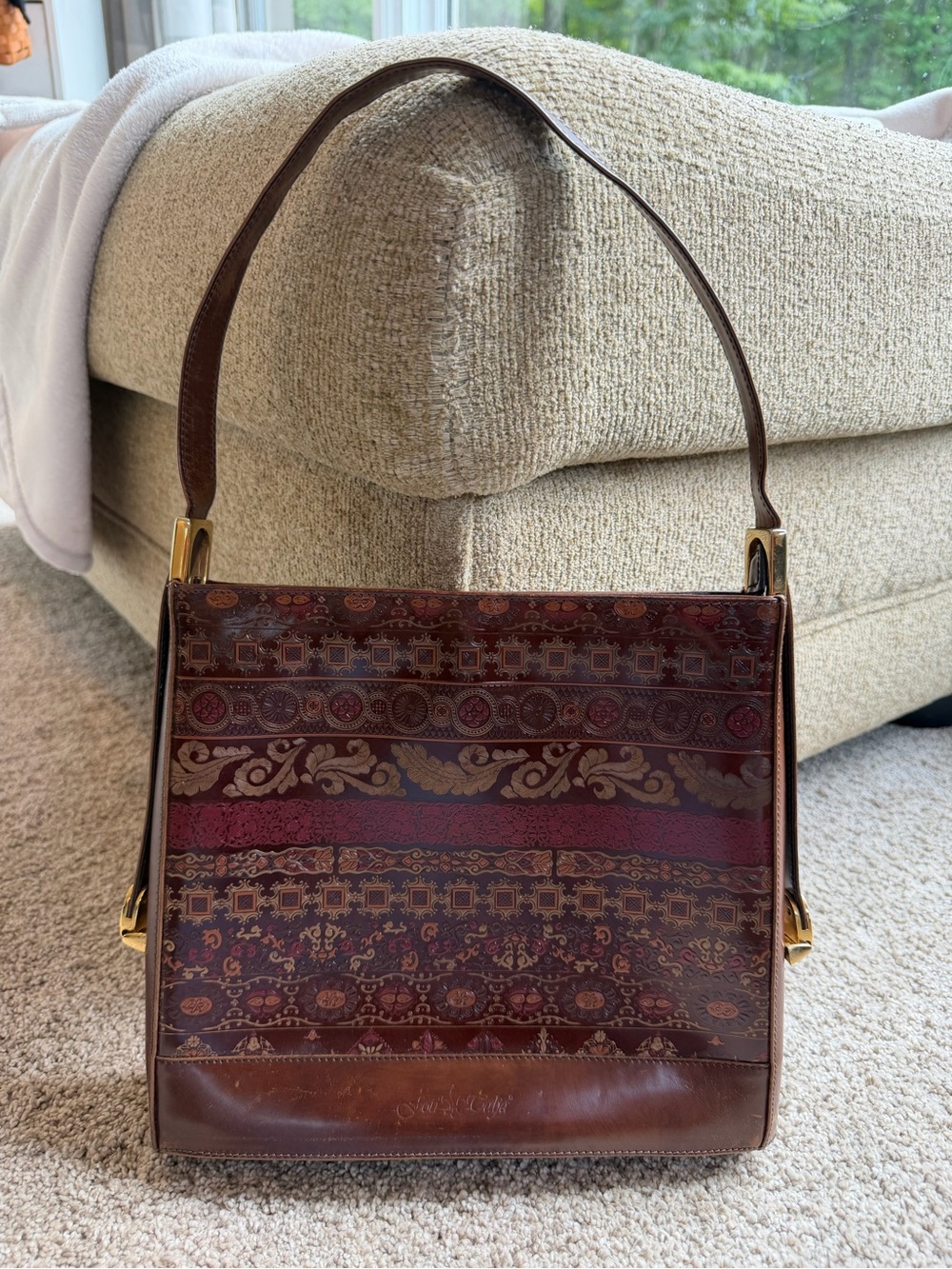 Vintage Italian Vera Pelle Leather Paisley Shoulder Bag